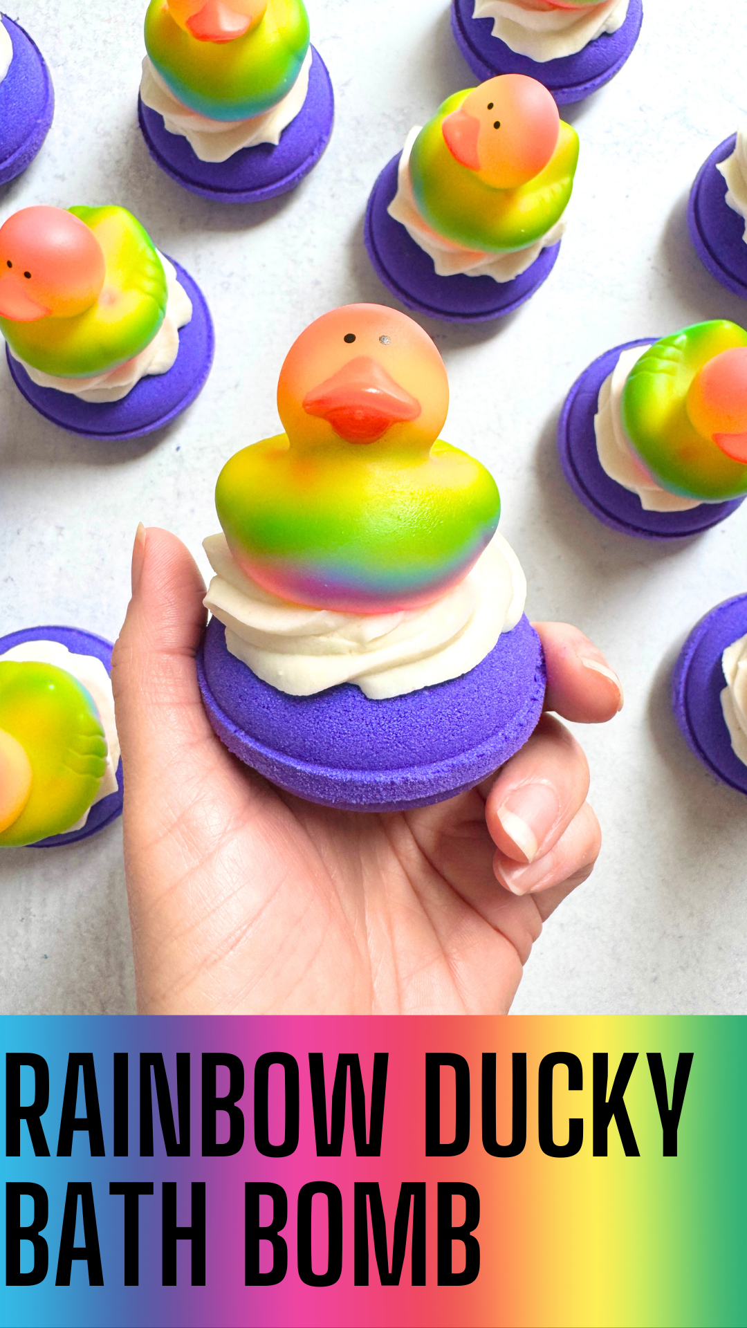 rainbow ducky on purple bath bomb