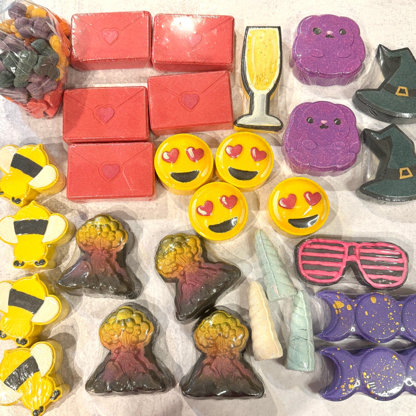 scandalous soap bath bombs robyn french smith champagne witch glasses emoji volcano bee moon envelope mini