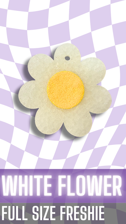 white flower freshie air freshener