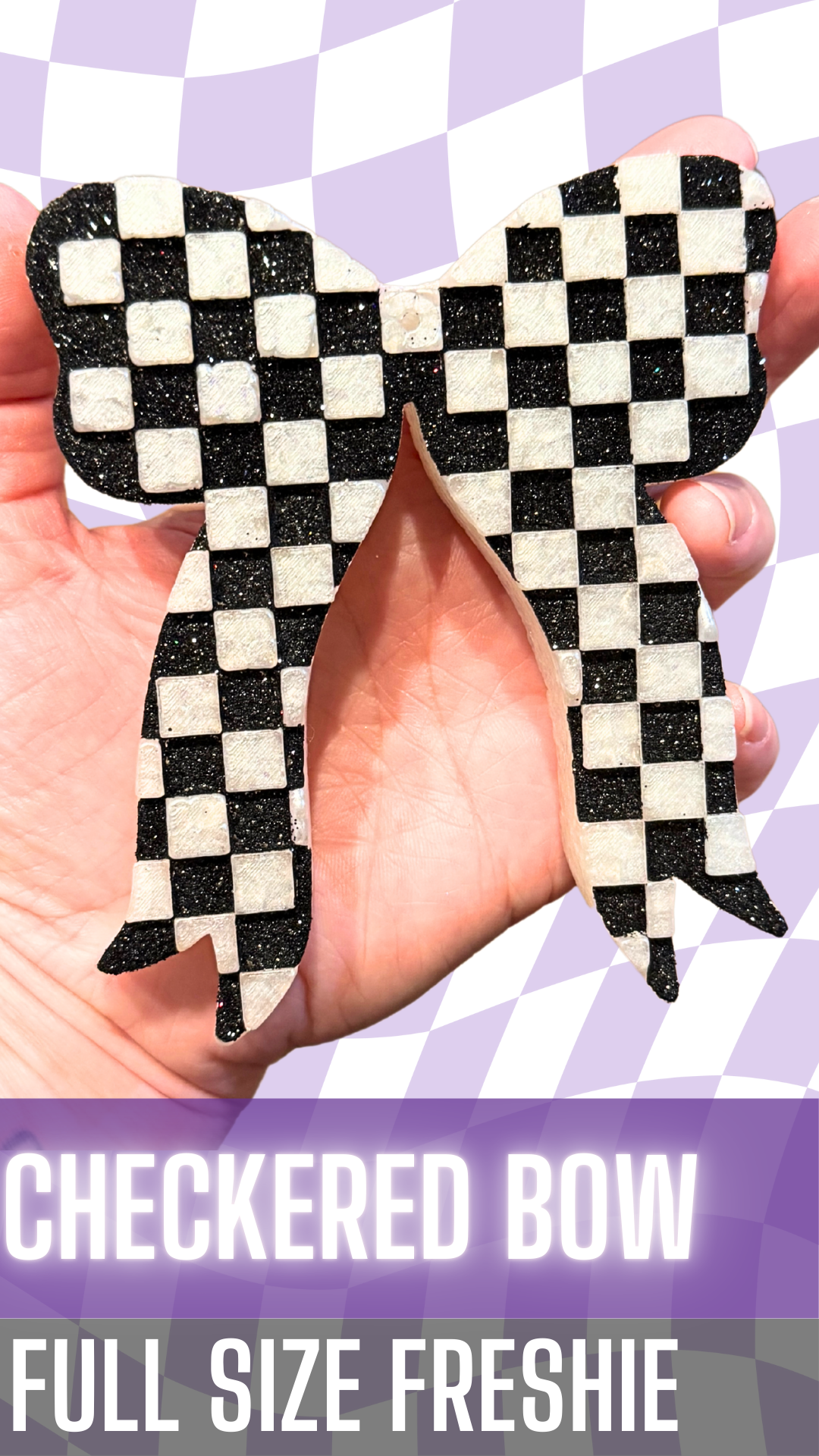 Checkered Bow (Black & White) Freshie