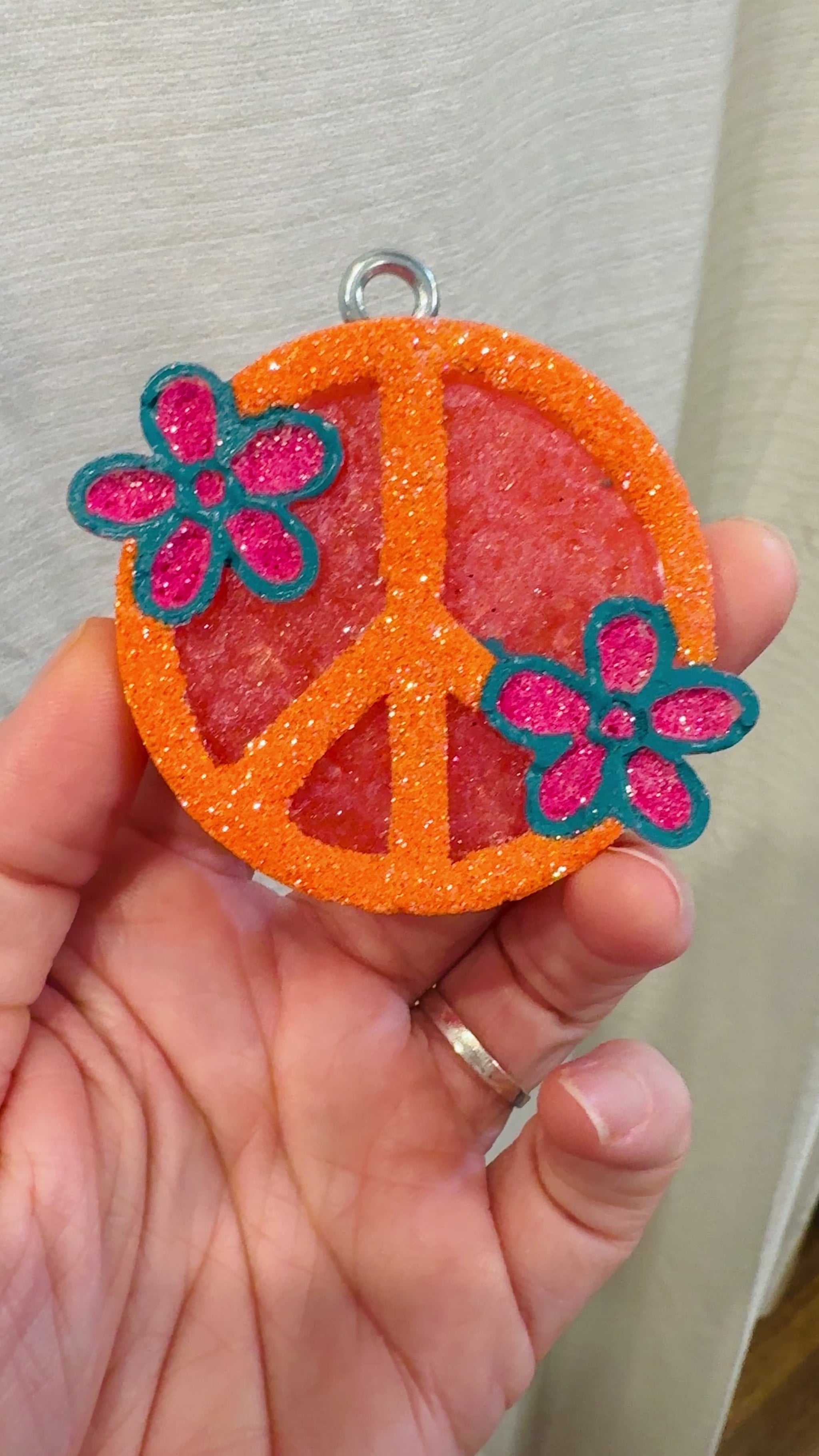 orange peace sign freshie air freshener